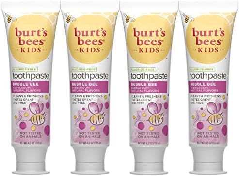 Burt's Bees Kids Toothpaste, Natural Flavor, Fluoride Free, Bubble Bee, 4.7 oz, Pack of 4