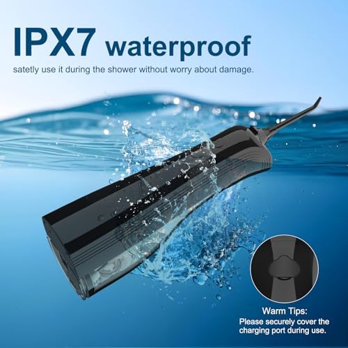 Leominor Water Dental Flosser - 5 Modes Cordless Portable Oral Irrigator, IPX7 Waterproof, Rechargeable Teeth Cleaner Upgrade Datchable Tank Professional Flossing Cleaning Pick for Home Travel (Black)