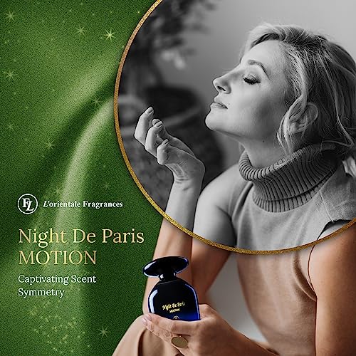 L'Orientale Fragrances Night De Paris in Motion 100ml / 3.3oz - Oil-Based Perfumes for Women & Men, Unisex Amber Vanilla Eau de Parfum w/Bergamot - Long-Lasting Up to 24 Hours, Ideal for All Seasons