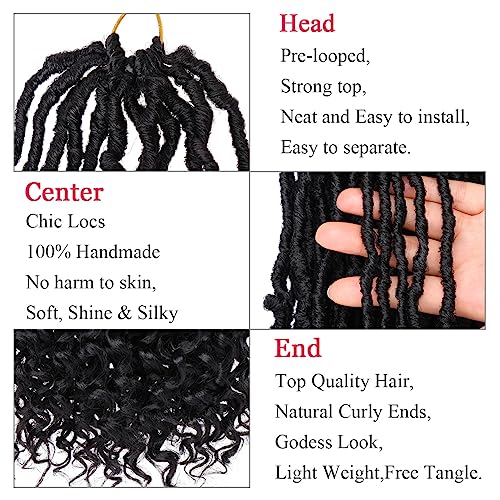 Leeven 7 Packs Faux Locs With Curly Ends 18 Inch Pre-looped Goddess Locs Crochet Hair 84 Strands Natural Black Crochet Bohemian Soft Locs Braiding Hair Extensions With Curls for Women 1B#