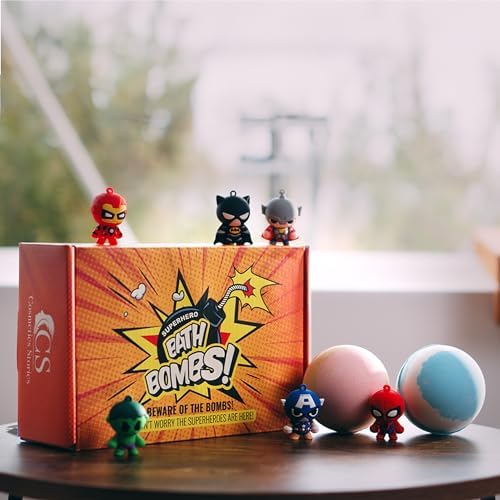 COSMETICS STORIES-Superhero Bath Bombs for Kids with Surprise Inside - Organic, Gentle, and Mess-Free Bath Time Fun for Kids - Vibrant Colors and Amazing Scents - Amazing Gift for Superhero Fans