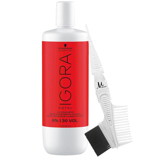 Igora Royal 9% 30 Volume Developer 1 Liter and M Hair Designs Tint Brush/Comb (Bundle 2 items)