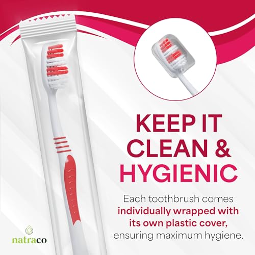 Bulk Toothbrush Pack with Covers | Premium Quality Individually Wrapped Colorful Tooth Brushes | Medium Soft Bristles for Travel, Donations, Hotels (100)