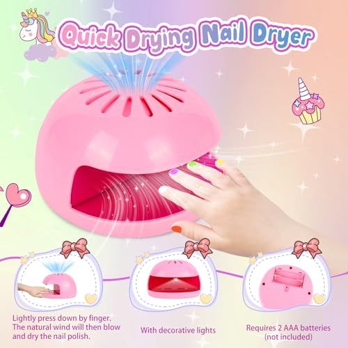 Kids Nail Polish Set for Girls, 28Pcs Nail Art Kit with Nail Dryer, Non-Toxic Peel-Off Water-Based Nail Polish Christmas Birthday Gifts Toddlers Kids Girls Toys Ages 3 4 5 6 7 8+