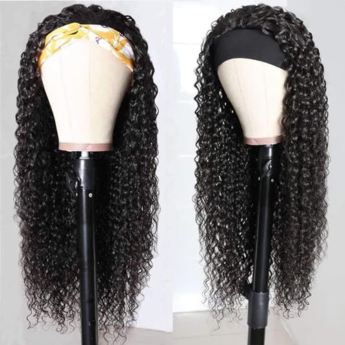 Headband Wig Human Hair Deep Wave 20 Inch Human Hair Headband Wig Glueless Curly Wigs None Lace Front Wigs for Black Women Natural Color