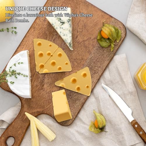 Cheese Bath Bombs Set - 7 Unique Cheese-Shaped & Milky Scented Shower Bomb with Surprise Mouse Miniature, Fun & Fancy Bathbombs, Ideal Cheesy Gift for Cheese & Bath Lovers