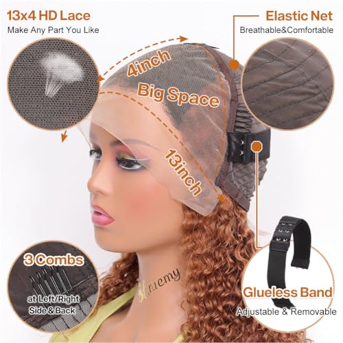 Curly Bob Wig Human Hair Deep Wave 13x4 HD Lace Front Wigs For Black Women Human Hair Pre Plucked Wear And Go Glueless Short Wet And Wavy Ombre Honey Blonde Highlight Color 4/27 14 Inch