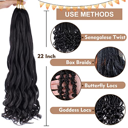 COOKOO 9 Packs French Curly Braiding Hair 22 Inch for Goddess Box Braids with Loose Wave Curly Ends Mix Black and Blonde Pre Stretched French Curls Synthetic Hair Extentions for Women P1B/27/613#