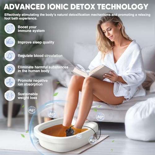 Ionic Foot Bath Detox Machine, Premium Ion Foot Spa for Home Use, Includes 3 Sea Salts (Original/Rose/Lavender), Basin, 2 Ion Arrays & Accessories, Perfect for Parents/Seniors/Partner/Self, White