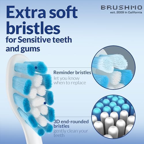 Brushmo Optimal Gum Care Replacement Toothbrush Heads, Compatible with Philips Sonicare Click-on Electric Toothbrush Handles, 8 Standard Replacement Heads, Ultra Soft Dupont Bristles, BM938, White