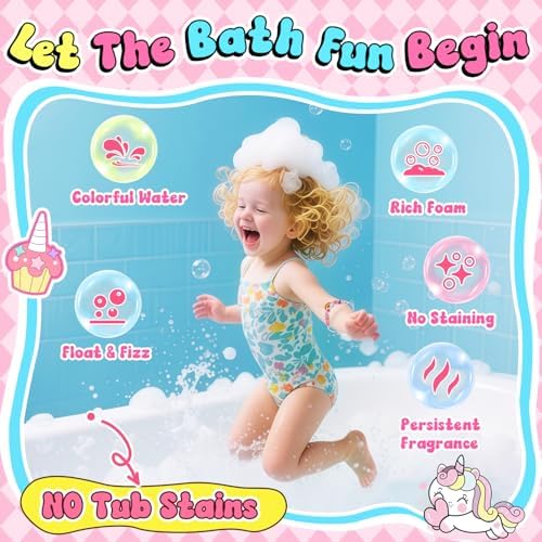 Kids Bath Bombs with Surprise Inside,9 Pack Unicorn Bath Bombs for Girls-5 with Surprise Toys,Including Jewelry Toys,Natural Organic Kids Bubble Bath with Fruity Scents,Relaxing Aromas,Birthday Gift