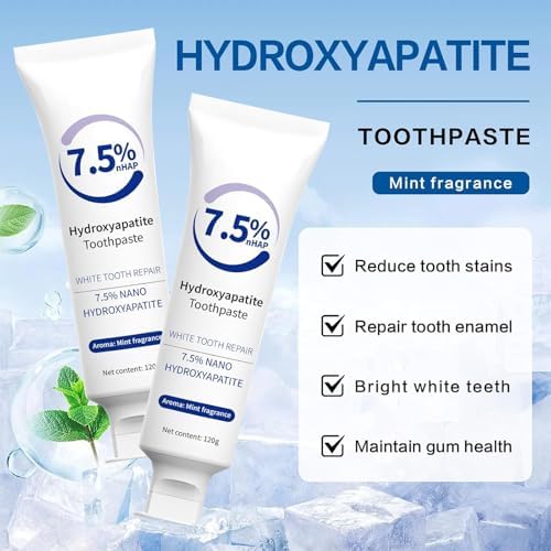 Hydroxyapatite Toothpaste for Enamel Protection and Tooth Strengthening, 7.5% Nano Hydroxyapatite Toothpaste, White Tooth Repair, Gentle Mint, Fresh Breath, Daily Use for Oral Health (2pc)