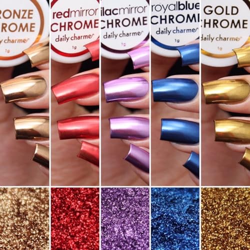 Daily Charme Chrome Effect No-Wipe Top Coat Gel Polish 15ml, High Gloss, Special Formula For Smooth Glazed Mirror Chrome Finish Long Lasting, Soak Off, Home DIY/Nail Art Salon Manicure