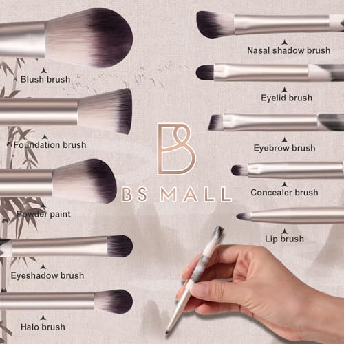 BS-MALL large Led Makeup Mirror Case Travel Makeup Brushes Set 15 Pcs – LED Light Mirror with Makeup Sponge for Enhanced Beauty Routine Desk Stand Led Mirror