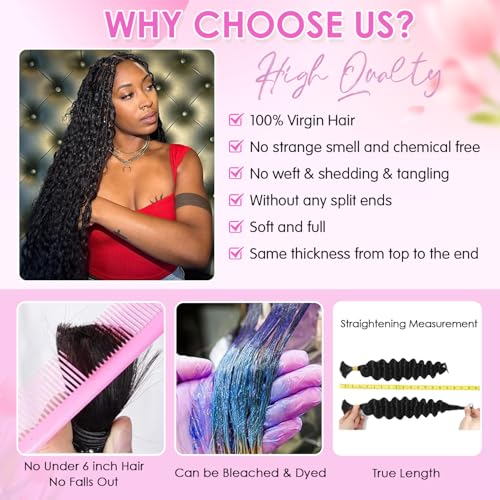 Human Braiding Hair for Boho Braids 110g 2 Bundles/Pack Deep Wave 12A Curly Brazilian Virgin Hair Extensions No Weft Knotless Bulk (1B-Black Deep-Wave, 20 Inch-110g)