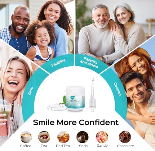 COSLUS Whitening Water Flosser Replacement Tips with 60 Pcs Mint Refills: Compatible with C20 (F5020E) & E40 (WFP14) Portable Water Flossers – Improve Stains Gently& Fresh Breath for Daily Oral Care