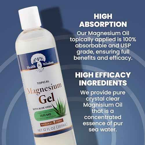 Health and Wisdom Topical Magnesium Gel with Aloe Vera - Magnesium Gel Topical for Muscles, All Natural Topical Magnesium Chloride Gel - 12 Fl Oz