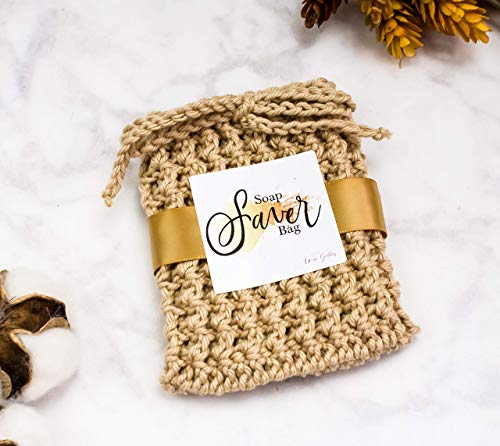 Ivory Taupe Antique Gold Reusable Crochet Soap Saver Bag Set for Handmade Soap - Soap on a Rope Pouch - 3 Pack