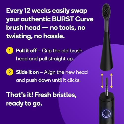 BURST Replacement Heads for Curve Sonic Electric Toothbrush (3 Pack/Black)