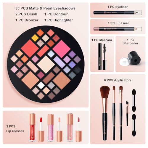 Color Nymph Starter Makeup Kits for Teens Girls With Reusable Case, Beginner Makeup Sets for Preteen, Birthday Valentines Day Makeup Gift Including 38-Colors Eyeshadows Lipglosses Brushes