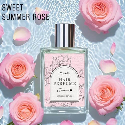 Hair Perfume for Women, Long-Lasting Pheromone Perfume oil Sweet Rose Floral Fragrance, Castor oil & Vitamin E for Nourishing and Hydrating Hair Shine Spray, 1.69 fl.oz