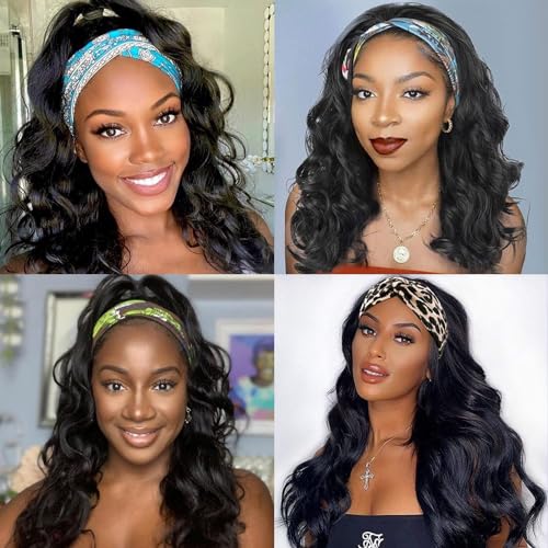 Colorful Queen Glueless Headband Wig Long Black Body Wave Headband Wigs for Black Women Synthetic Natural Looking Wavy Wig Heat Resistant 180% Density (26inch, 1B#)