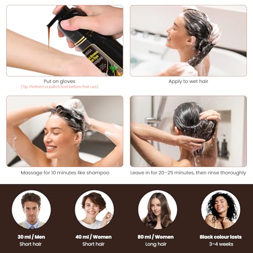 Instant Black Hair Dye Shampoo for Women Man Hair Color Shampoo for Gray Hair - 100% Gray Coverage - Natural Plant Hair Dye 3 in 1, 16.9Fl OZ