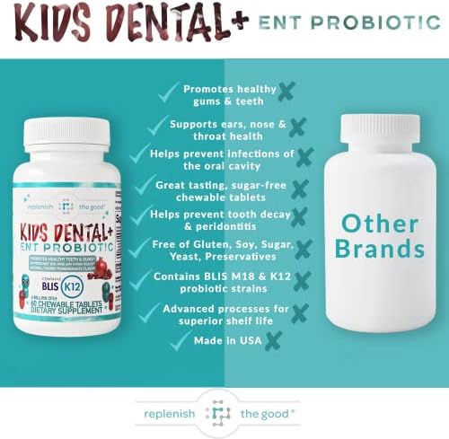 Children's Dental Probiotic Chewables - Digestive & Immune Support - Oral Probiotics for Healthy Teeth and Gums, Bad Breath & ENT Support - Cherry-Pomegranate Flavor (60 Count)