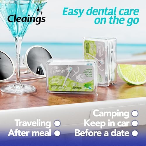 cleaings® Disposable Toothbrushes with Double Cleaning Beads Toothpaste and Clean Floss Picks for Work or Travel - 20 pcs-Mint Flavor（Pack of 1）