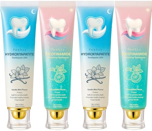 Hydroxyapatite Toothpaste 10% + Niacinamide Whitening - Enamel Repair & Gum Care, Nano Hydroxyapatite for Sensitivity Relief, Fluoride-Free Fresh Breath 4PCS (4)