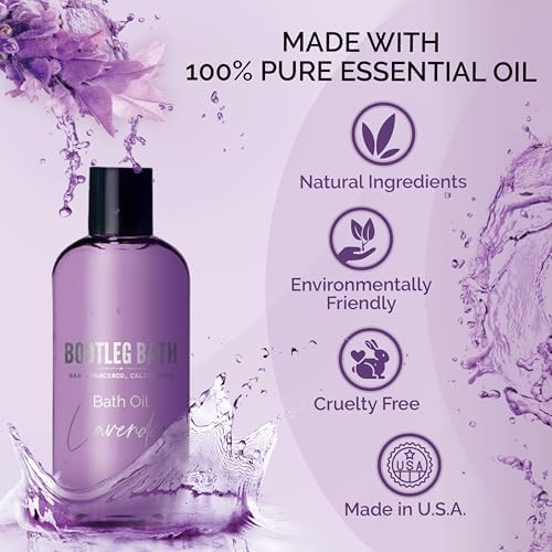 Lavender Bath Oil with Marula, Rosehip, and Jojoba Oils, Chamomile Extract, and 100% Pure Natural Essential Oil, Great Mother's Day Gift, 4oz, for Men and Women, Made in USA