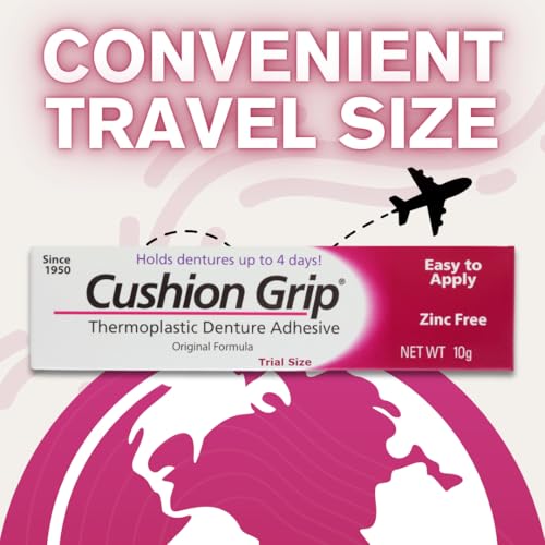 Cushion Grip Thermoplastic Denture Adhesive, 0.35 oz Travel Size | Refits and Tightens Loose Dentures On The Go | Non-Glue Adhesive, Acts Like a Soft Reliner (Pack of 5)