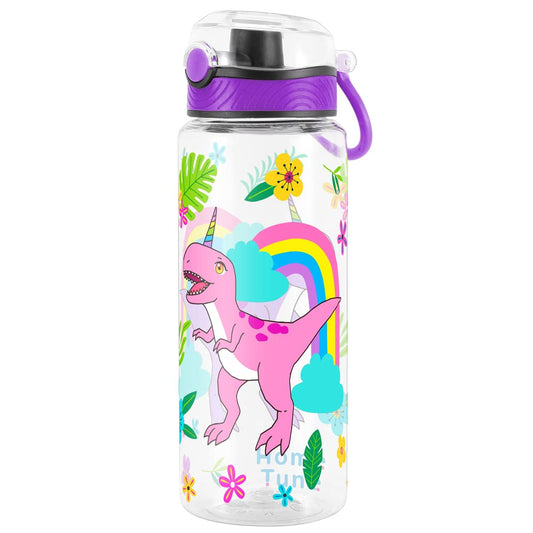 Cute Water Bottle for School Kids Girls, BPA FREE Tritan & Leak Proof & Easy Clean & Carry Handle, 23oz/ 680ml (Rainbow Dinosaur)