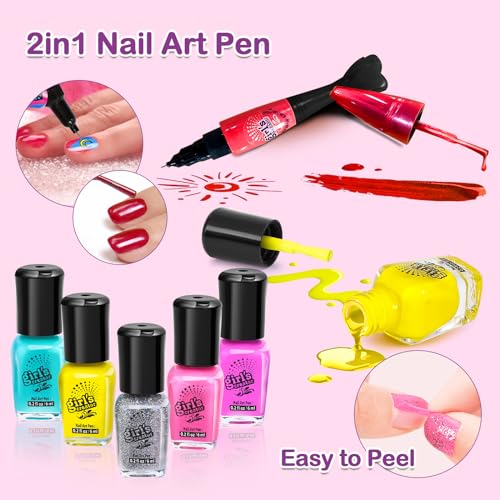Kids Nail Polish Set for Girls - Girls Toys 8-10 - Nail Art Kit for Kids Ages 7-12, Non toxic Nail Polish Kids Nail Kit Girl Stuff for Spa Manicures, Idea Birthday Gift for Girls 8 9 10 12