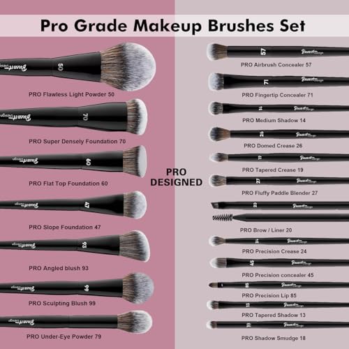 Bueart Design 19Pcs Professional Grade Labeled Makeup Brushes Set, Large Foundation Powder Contour Concealer eyeshadow Blush EyeLiner Make up Brushes,Premium Synthetic hair,Vegan Cruelty-free