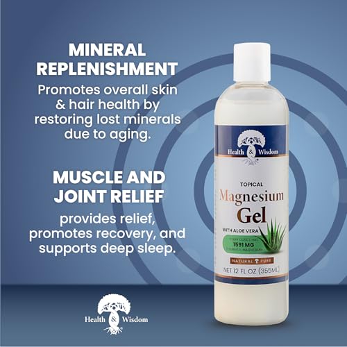 Health and Wisdom Topical Magnesium Gel with Aloe Vera - Magnesium Gel Topical for Muscles, All Natural Topical Magnesium Chloride Gel - 12 Fl Oz