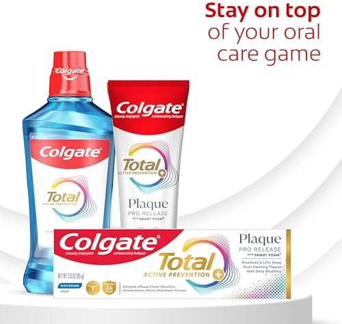 Colgate Total Plaque Pro Release Whitening Toothpaste Pack, Whitening Fluoride Toothpaste, Fights Plaque, Bad Breath, Tartar Buildup, and Helps Protect Teeth from Sensitivity, 2 Pack, 3.0 oz
