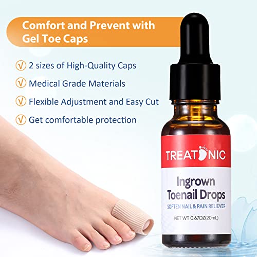 Ingrown Toenail Treatment - Ingrown Toenail Pain Reliever and Softener Kit for Easy Trimming with Silicone Gel Toe Caps