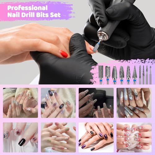 CGBE Nail Drill Bits Set: 10PCS Tungsten Carbide Nail Drill Bits for Acrylic Nails, 3/32'' Shank Professional Nail Bits for Nail Drill Cuticle Drill Bit for Home Salon Nail Enthusiasts Manicurist