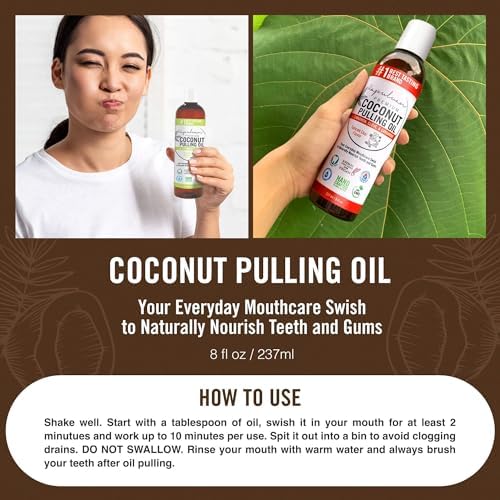 Coconut Oil Pulling for Teeth and Gums Mouthwash, 100% Pure and Natural, Non-GMO, Ayurvedic – Peppermint Pulling Oil
