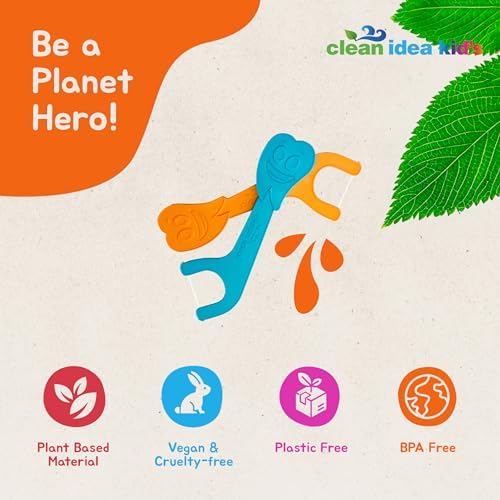 Kids EcoFlossers 200ct, Easy to Hold Kids Flossers, Fun & Colorful Kid Flossers, Natural Kid Floss, Plastic Free Biodegradable Floss Picks, Toddler Flosser Stick