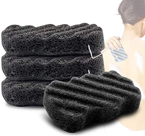 Konjac Body Sponge Set of 4 Bamboo Charcoal Body Facial Sponge Exfoliator Sponge Exfoliating Facial Cleansing for Men Women (4 Pack)
