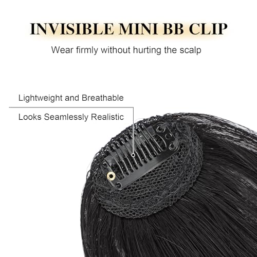 BOGSEA Clip in Bangs Real Human Hair Bangs Hair Clip with Temples Hairpieces for Women Natural Looking Fringe Hair Extension for Daily Wear(Wispy Bangs, (Black))