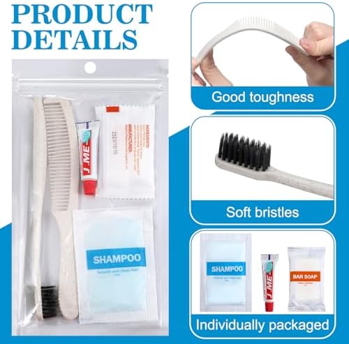 Hushee 96 Sets Bulk Hygiene Kit for Homeless, Includes Shampoo Soap Bar Comb Toothbrushes with Toothpaste Individually Wrapped Basic Toiletry Kits for Travel Charity Hotel Hospitality Industries