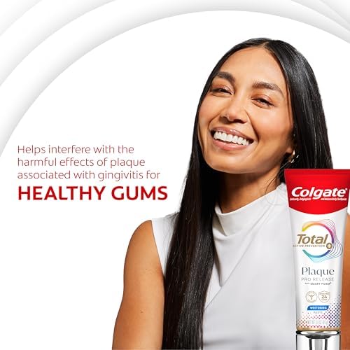 Colgate Total Plaque Pro Release Whitening Toothpaste Pack, Whitening Fluoride Toothpaste, Fights Plaque, Bad Breath, Tartar Buildup, and Helps Protect Teeth from Sensitivity, 2 Pack, 3.0 oz