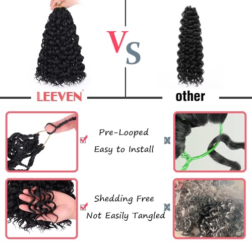Leeven Gogo Curl Crochet Hair 10 Inch 8 Packs Black Ocean Wave Crochet Hair Pre Looped Deep Twist Goddess Box Braids Short Curly Water Wave Synthetic Braiding Hair for Women Girl Kids