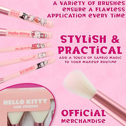 Hello Kitty Makeup Brush Set of 5 Kawaii Fluffy Makeup Headband Women Teens Girls Powder Brush Eyeshadow Brush Beauty Set Anime Cute Gifts