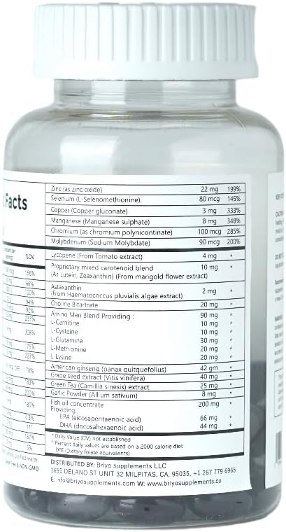 Briyo All Around Men - 38 nutrients (Essential Vitamins, Minerals, Natural extracts, Amino acids) - 90 Capsules