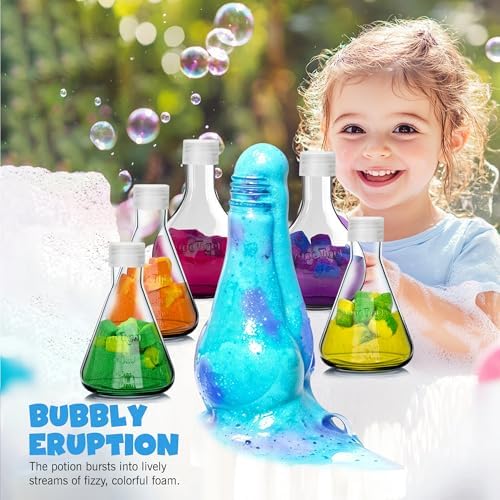 Kids Bath Bomb Potions - Fun Colorful Bubble Eruption Kits - Fizzy Color Tub Time Potion Making Experiments Kit in Flask Bottles - Magic Bubbles Foams Toys Science Gift for Boys Girls Toddlers