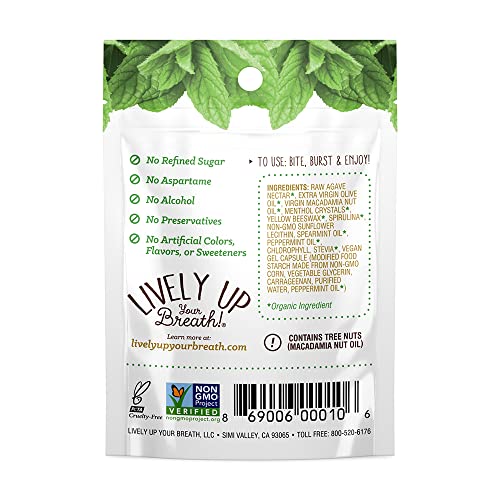 Chewable Liquid Filled Mint Capsule Breath Fresheners, 120 ct. Fights Bad Breath, Vegetarian Formula (comes in 12 individual packets)